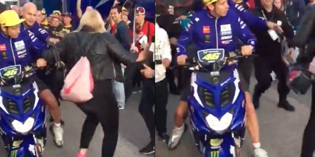 Insiden Valentino Rossi Tabrak Seorang Wanita Pirang